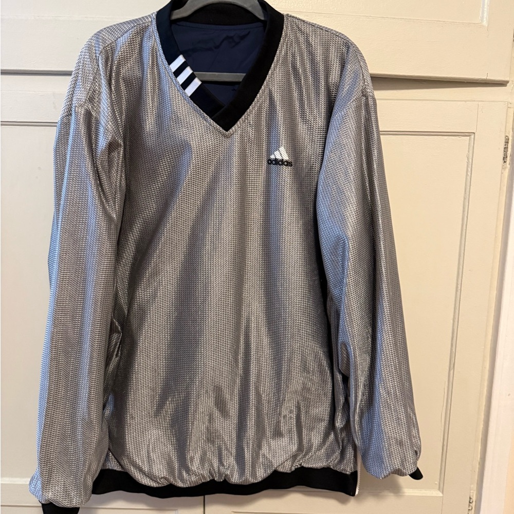 Adidas reversible pullover windbreaker XXL navy/silver/ white/black